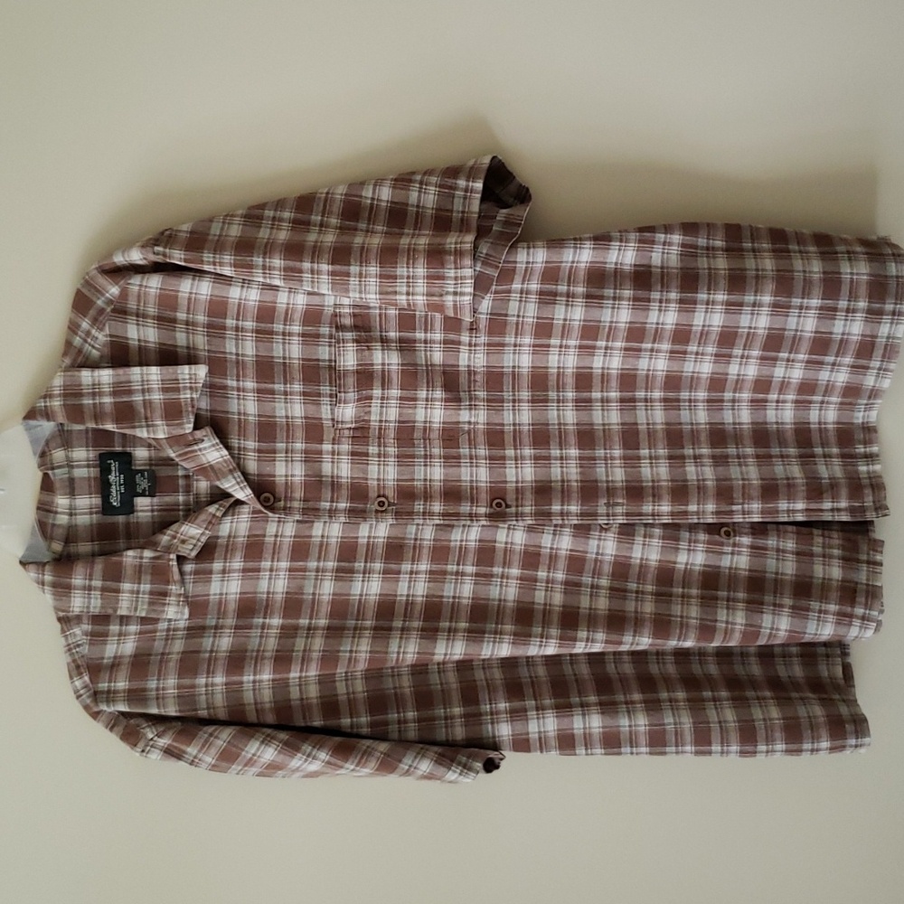 Eddie Bauer Brown Plaid Casual Button Down Shirt